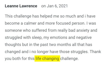 Testimonial from Leanne — life changing challenge
